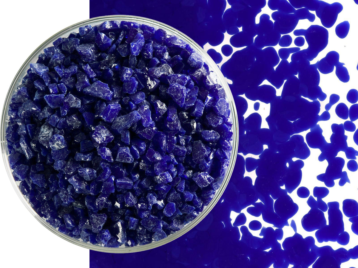 no.0124 ブルーと琥珀とカーネリアン Deep Cobalt Blue Opal Glass Frit Coarse Bullseye COE 90 Fusible