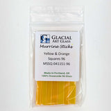 A package of Murrine Sticks, which are yellow and orange squares made of 100% ocean glass.