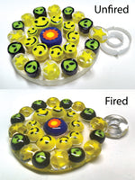 two pictures of a yellow and black object