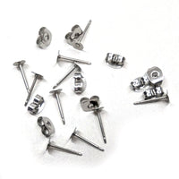 Earring Posts with 4mm Pads & Backs – Stainless Steel or Sterling Silver