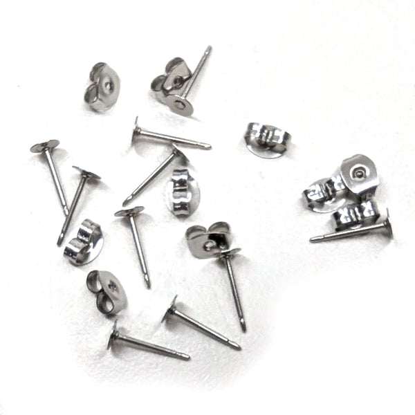 Earring Posts with 4mm Pads & Backs – Stainless Steel or Sterling Silver