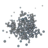 a collection of grey spherical objects scattered across a white background.
