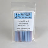 A package of Murrine Sticks, a type of periwinkle and red flowers, made in Portland, Oregon.