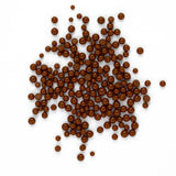 a collection of small, round, brown objects scattered on a white background.