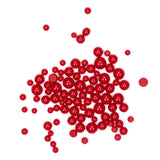 numerous red balls scattered across a white background.