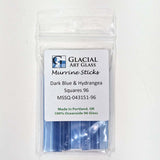 A package of Murrine Sticks, a type of glass art material, with a clear plastic bag containing several blue glass sticks.