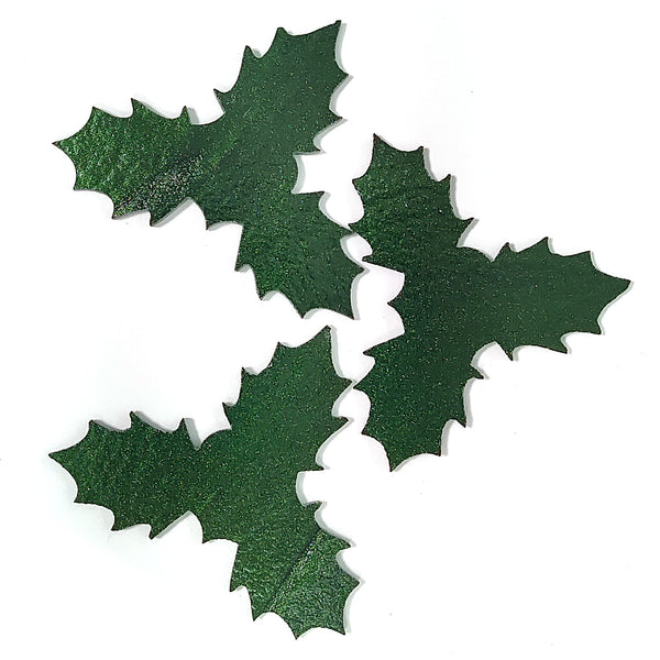 Precut Fusible Glass Holly, Set of 3 - COE 90 Bullseye Aventurine Green