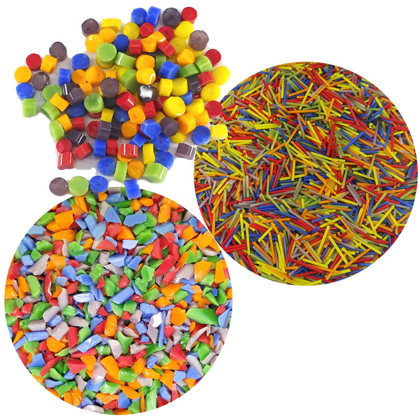 Rainbow Fusible Glass COE 96 Microwave Kiln Combo Pack - Dots, Stringfetti, and Frit Blend + Murrine