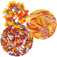 Warm Colors Fusible Glass COE 96 Microwave Kiln Combo Pack - Dots, Stringfetti, and Frit Blend + Murrine