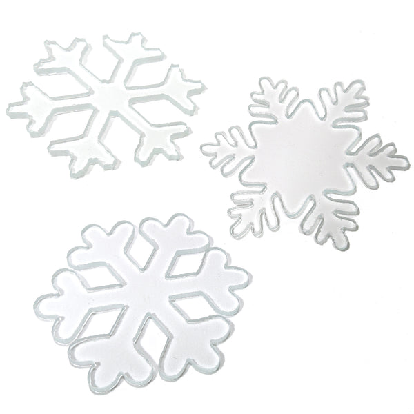 Precut Clear Fusible COE 96 Glass Snowflakes, Set of 3 - 3 Different Designs, 2 Sizes Available