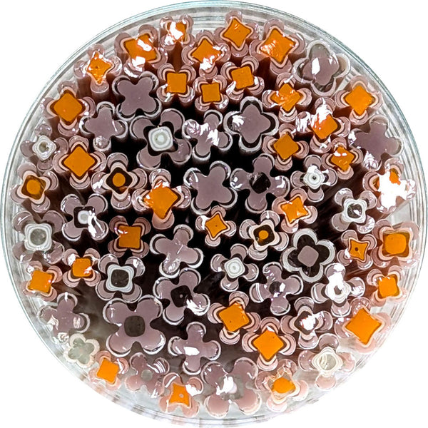 Dusty Lilac and Tangerine Flowers Murrine Sticks COE 90 Fusible Glass MSFL-032717