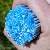Egyptian Blue and Light Cyan Flowers Murrine Sticks COE 90 Fusible Glass MSFL-020808