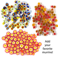 Warm Colors Fusible Glass COE 90 Microwave Kiln Combo Pack - Dots, Stringfetti, and Frit Blend + Murrine