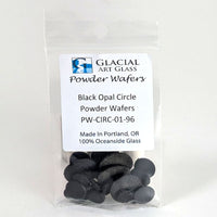 Packaged powder wafers labeled 'Glacial Art Glass' on a white background