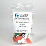 Packaged Christmas powder wafers by Glacial Art Glass on a white background