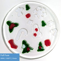 Full Fuse test for the Christmas powder wafers. Kiln Schedule: 9999, 1500F, 15 min