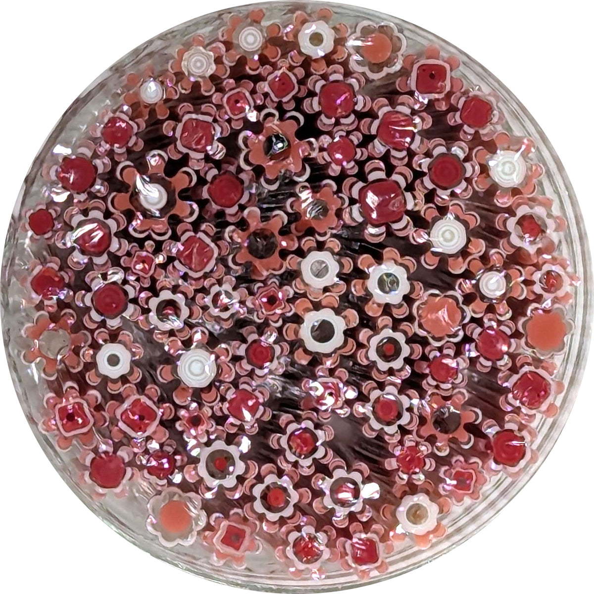 Salmon Pink and Deep Red Flowers Murrine Sticks COE 90 Fusible Glass M ...