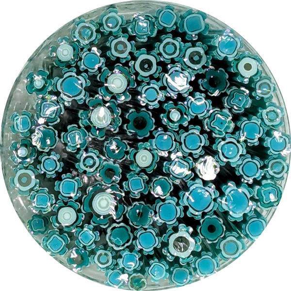 Teal and Turquoise Flowers Murrine Sticks COE 90 Fusible Glass MSFL-021515