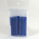 A clear plastic bag containing a collection of blue plastic straws.