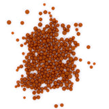 a large pile of small, round, orange-colored objects scattered on a white background.