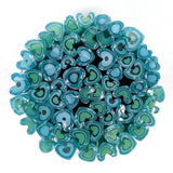 a circular arrangement of blue and green heart-shaped objects, creating a visually striking and vibrant display.
