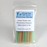 A package of Easter green and persimmon glass sticks, made in Portland, Oregon.