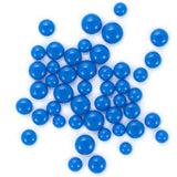 numerous blue spheres scattered across a white background.