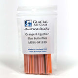 A package of Murrine Sticks, which are orange and blue butterfly-shaped glass sticks.