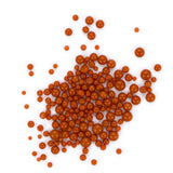 a large pile of small, round orange beads scattered on a white background.