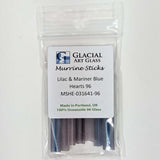 A package of Murrine Sticks from Glacier Art Glass, containing a blue and purple color.