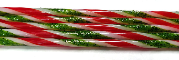 C104-96 Aventurine Green, Cherry Red, and White Striped Cane COE 96