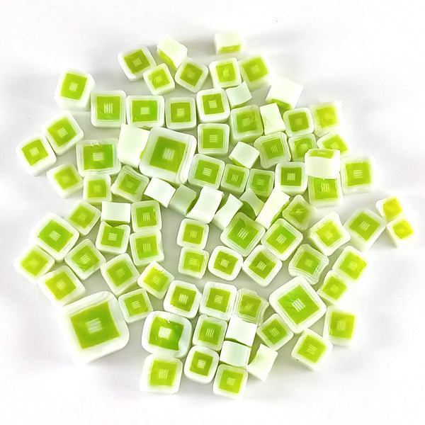 Lime Green & White Hip to Be Square SQ08 Millefiori COE 90 Glacial Art Glass