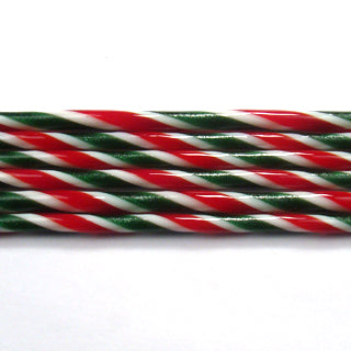 C104 Aventurine Green, Red, and French Vanilla Striped Cane COE 90 Glass